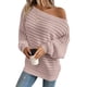 thumbnail image 1 of Suéteres de Otoño para Mujer, Hombros Descubiertos, Mangas Murciélago, Tops de Punto Texturizados, Suéter Extragrande de un Solo Hombro. Rosa S, 1 of 8