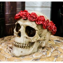 Ebros Day of The Dead Red Rose Laurel Flower Wreath Sugar Skull Figurine 4.5"L