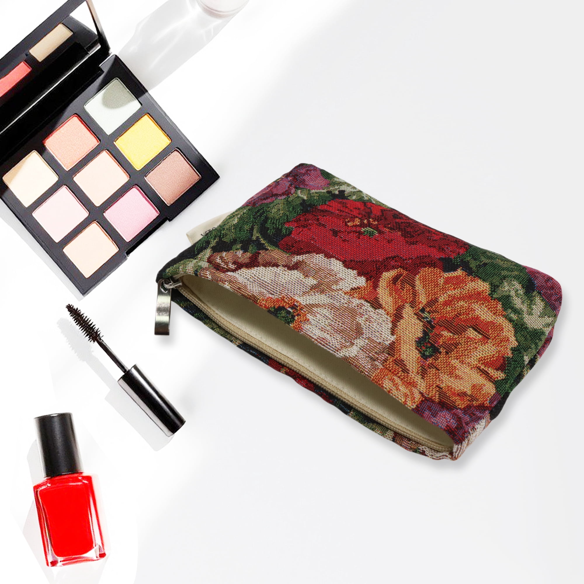 Unique Bargains 1 Pc Versatile Flower Handheld Makeup Bag Black Medium