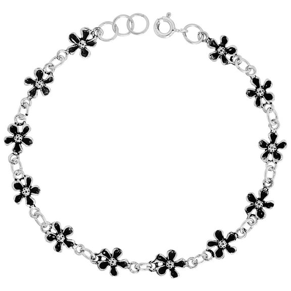 Dainty Sterling Silver Flower Bracelet for Women and Girls 3/8 wide 7.5 inch long