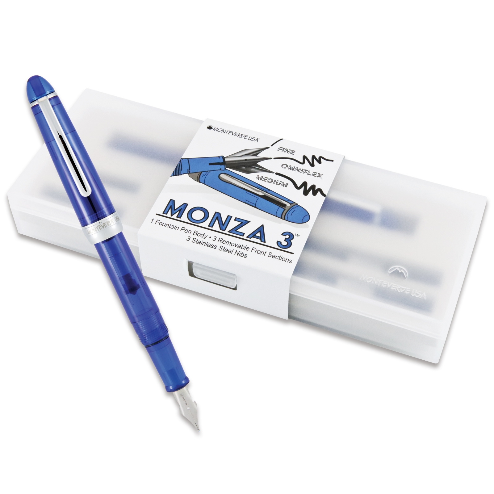 Monteverde Monza 3 Set Crystal Clear Fountain Pen, Blue