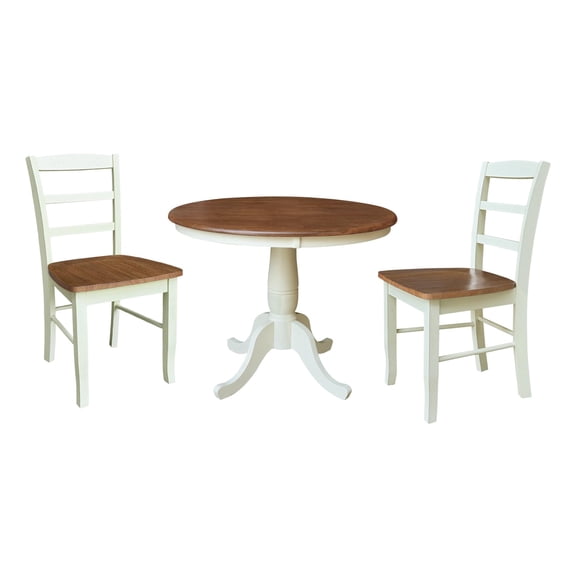 36" Round Pedestal Dining Table with 2 Madrid LadderBack Chairs - Multi-Color