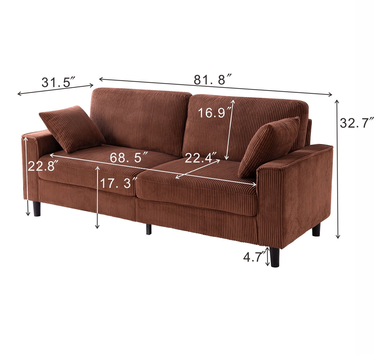 Howcool 81.8"W Corduroy Loveseat Sofa,Mid-Century Modern 2-Seater Sofa Couch, Heavy-Duty Iron & Wood Frame, Soft Upholstered Loveseat for Living Room/Bedroom