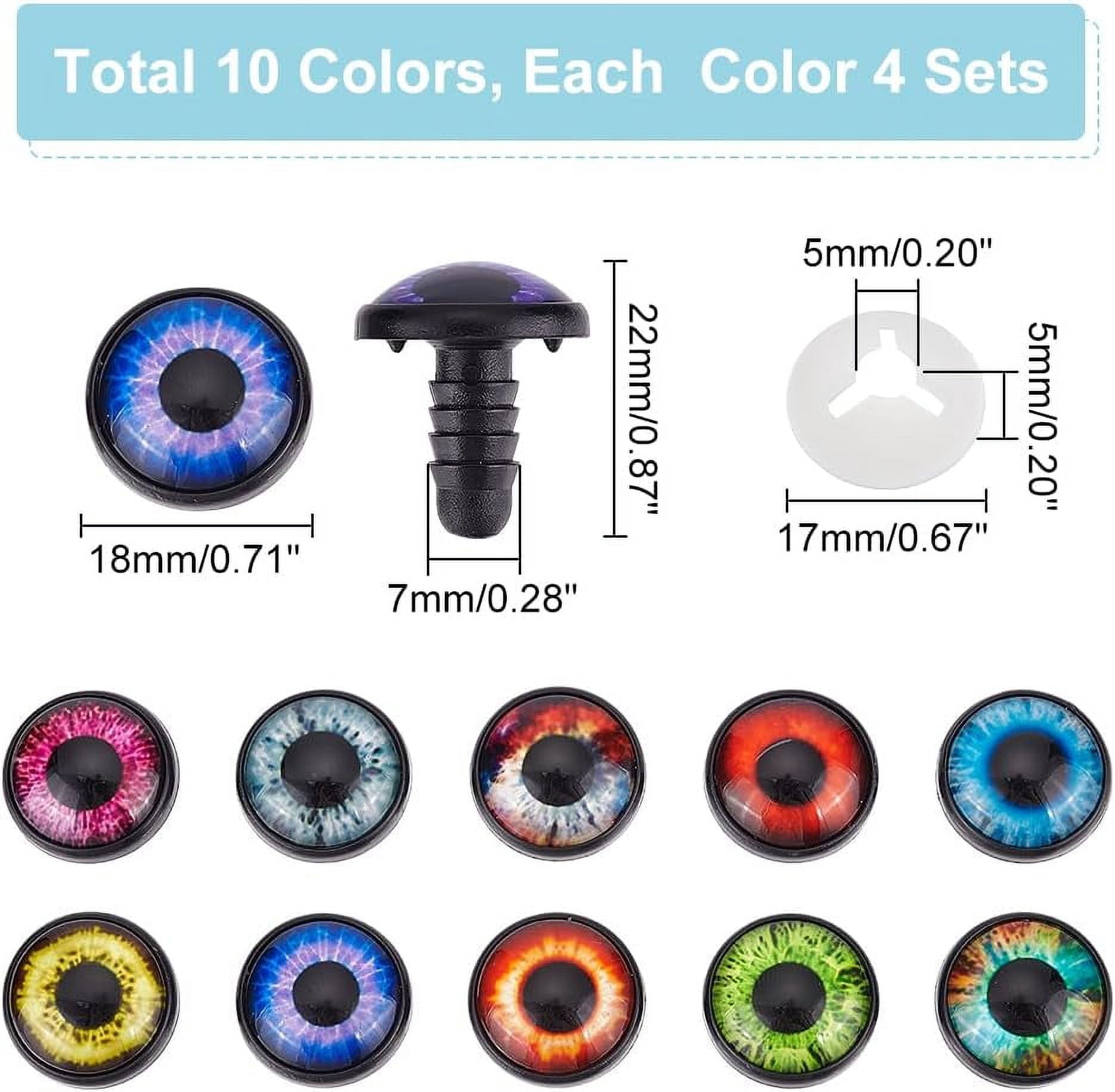 40 Sets (20 Pairs) Safety Eye 18mm Dragon Eye 10 Colors Craft Eyes Stuffed Animal Eyes with Washers for Amigurumi Puppet Teddy Bear Crochet Plush Animal Making 1box