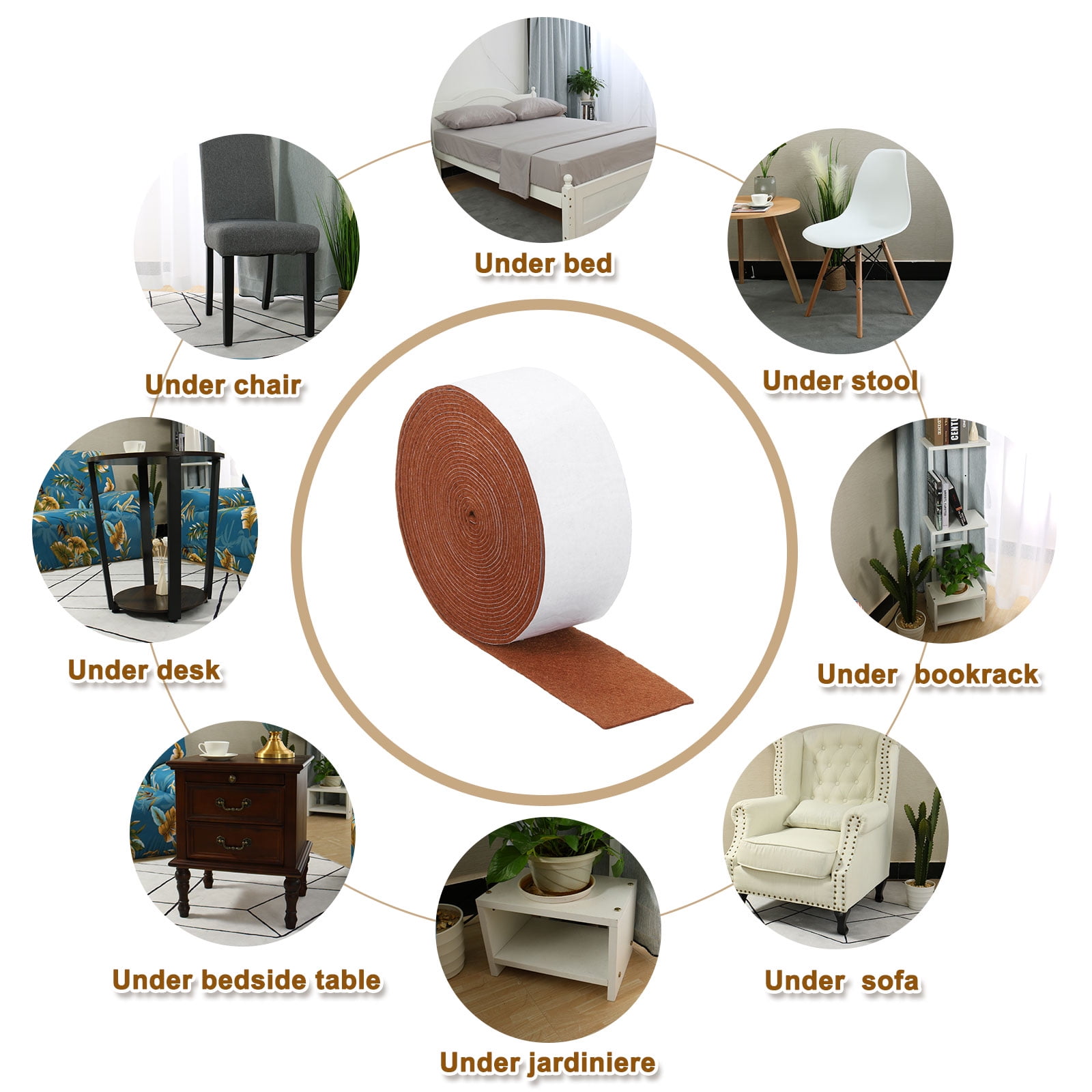 Felt Strips with Adhesive Backing, 2 Pack 1-4/7" x 197" x 0.06" Adhesive Felt Strips Anti Scratch Furniture Felt Tapes Self-Stick Felt Pads for Protecting Hardwood Floor, Brown