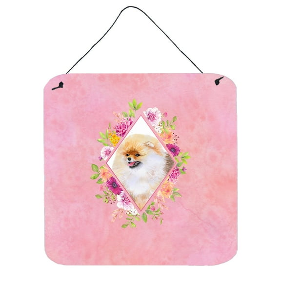 Carolines Treasures CK4170DS66 Pomeranian Design2 Pink Flowers Wall or Door Hanging Prints 6x6 multicolor