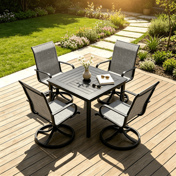 YLGJ&TIDY 4-Piece Teslin Patio Swivel Chairs with Rocking Motion, High Back for Porch Balcony, Gray