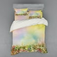 thumbnail image 2 of Flower Duvet Cover Set, Cosmos Daisy Cornflower Wildflower Dandelion in Floral Meadow Drawing of Nature, Bedding Set with Shams and Fitted Sheet, 3 Sizes, by Ambesonne, 2 of 3