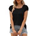 thumbnail image 5 of Pincandy Fashion Woman Causal Square Neck Solid Color Blouse Puff Short Sleeve T-Shirt Summer Tops Cute Square Neck Tank Tops Loose Dressy Casual Shirts Cap Sleeve Tunic Tops,Black,S, 5 of 9