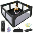 thumbnail image 1 of OLAKIDS Foldable Baby Playpen with Mat, 59” x 59” Large Baby Play Yard for Infant with 50 Ocean Balls, 4 Handlers, Carry Bag, Indoor Outdoor Fence Toddler Activity Center, 1 of 9