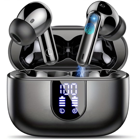 Bluetooth 5.4 TWS Wireless Earphones, Immersive Sound, Secure In-Ear Fit, Noise Isolation, Deep Bass, ENC Calls, Touch Control, LED Charging Case with Real-Time Power Display