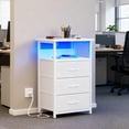 thumbnail image 6 of Tomnk LED Dresser with Charging Station, Bedside Table Night Stand with 3 Fabric Storage Drawers, White, 6 of 6