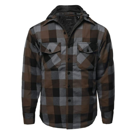- FashionOutfit Men's Casual Detachable Hoodie Plaid Flannel quilted Button Jacket