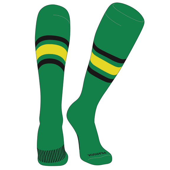 PEAR SOX Striped OTC Baseball, Softball, Football Socks (B) Kelly Green, Black, Brt Yellow (XS)