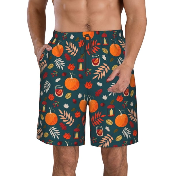 Balery Autumn with Pumpkins Traje de Baño Estilo Hawaiano para Hombre, Shorts de Secado Rápido con Bolsillos-3X-Large