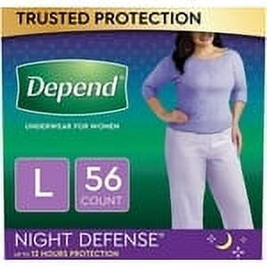 Depend Night Defense Incontinence Underwear for Women, Disposable, Blush, Large (56 Count)