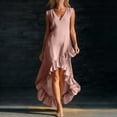 thumbnail image 2 of VBVC Women's Sleeveless V Neck Maxi Dress, Ladies' Ruffled High Low Hem Flowy Dress, Summer Casual Vacation Dress For Women,Pink,S-3XL, 2 of 7