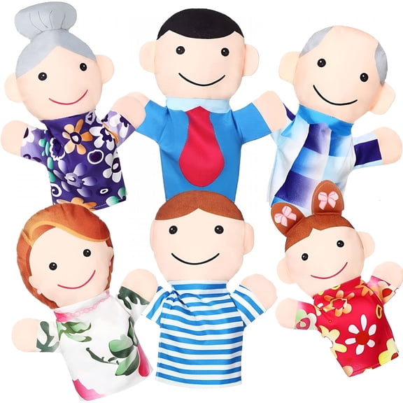 BESTSKY Family Hand Puppets Set 6-Piece Soft Plush Puppets for Kids, Storytelling, Imaginative Play, and Educational Fun