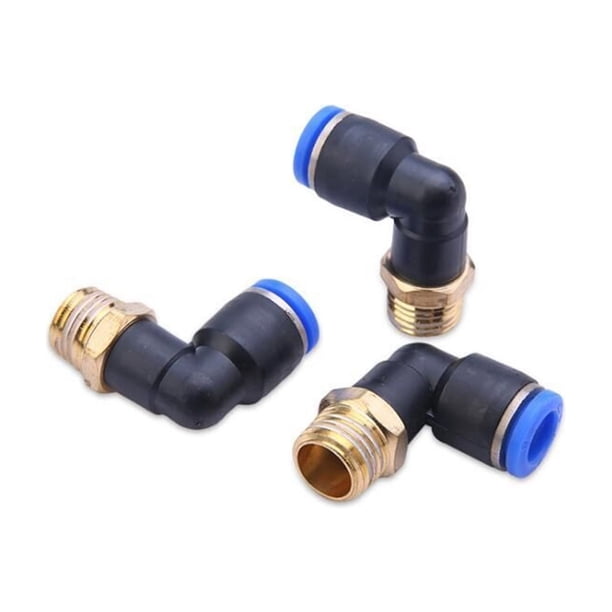 3 piezas PL Serie Hilo masculino Piezas neumáticas de latón de plástico Piezas de codo igual de codo azul Elemento de conector rápido One Touch Push