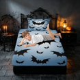 thumbnail image 5 of Homewish Scary Bat Silhouette Twin Sheets, Halloween Horror Bedding, Sky Blue Black, 3pcs (1 Flat Sheet, 1 Fitted Sheet and 1 Pillowcase), 5 of 6