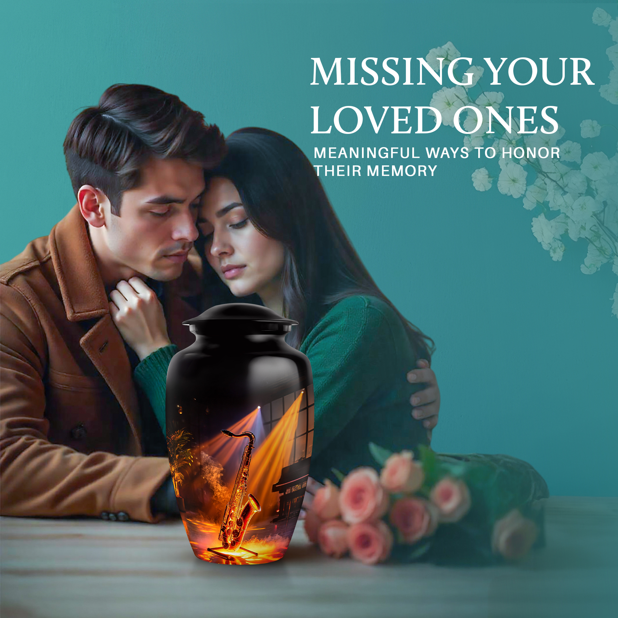 SABURIAL Saxophone Urn - Beautiful Handmade Burial Cremation Urn For Ashes - Urns For Human Ashes - Memorial Tribute Urns For Adult Male & Female Ash - 10 Inch - Large With Velvet Bag