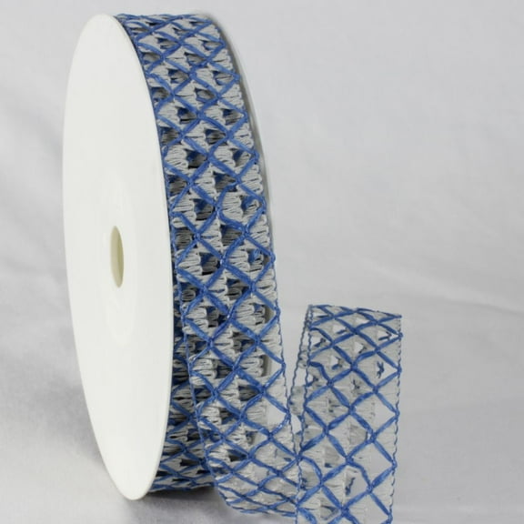 The Ribbon People Blue and White Basket Weave Patterned Ribbon 1.2" x 20 Yards
