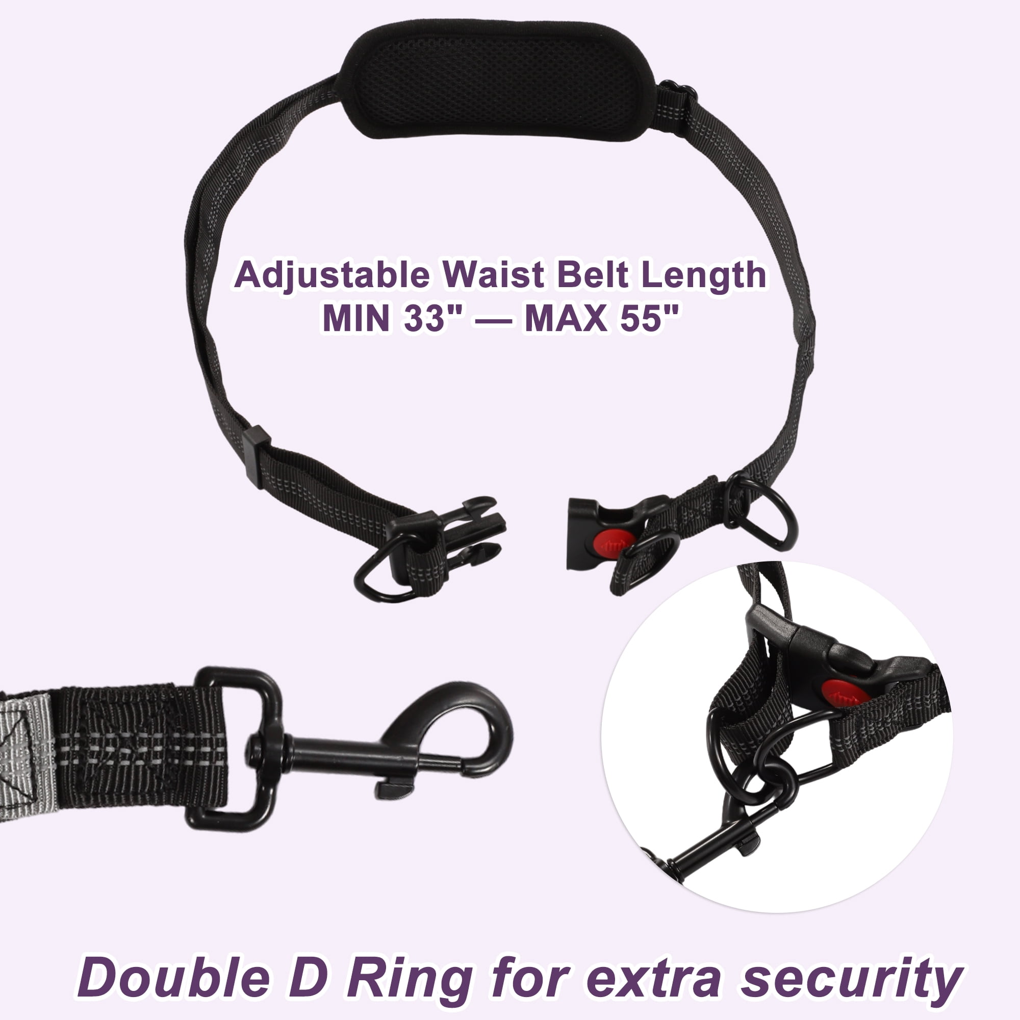 Unique Bargains Hands Free Dog Leash No Pull Bungee for Two Dogs 6.6-7.6FT Long