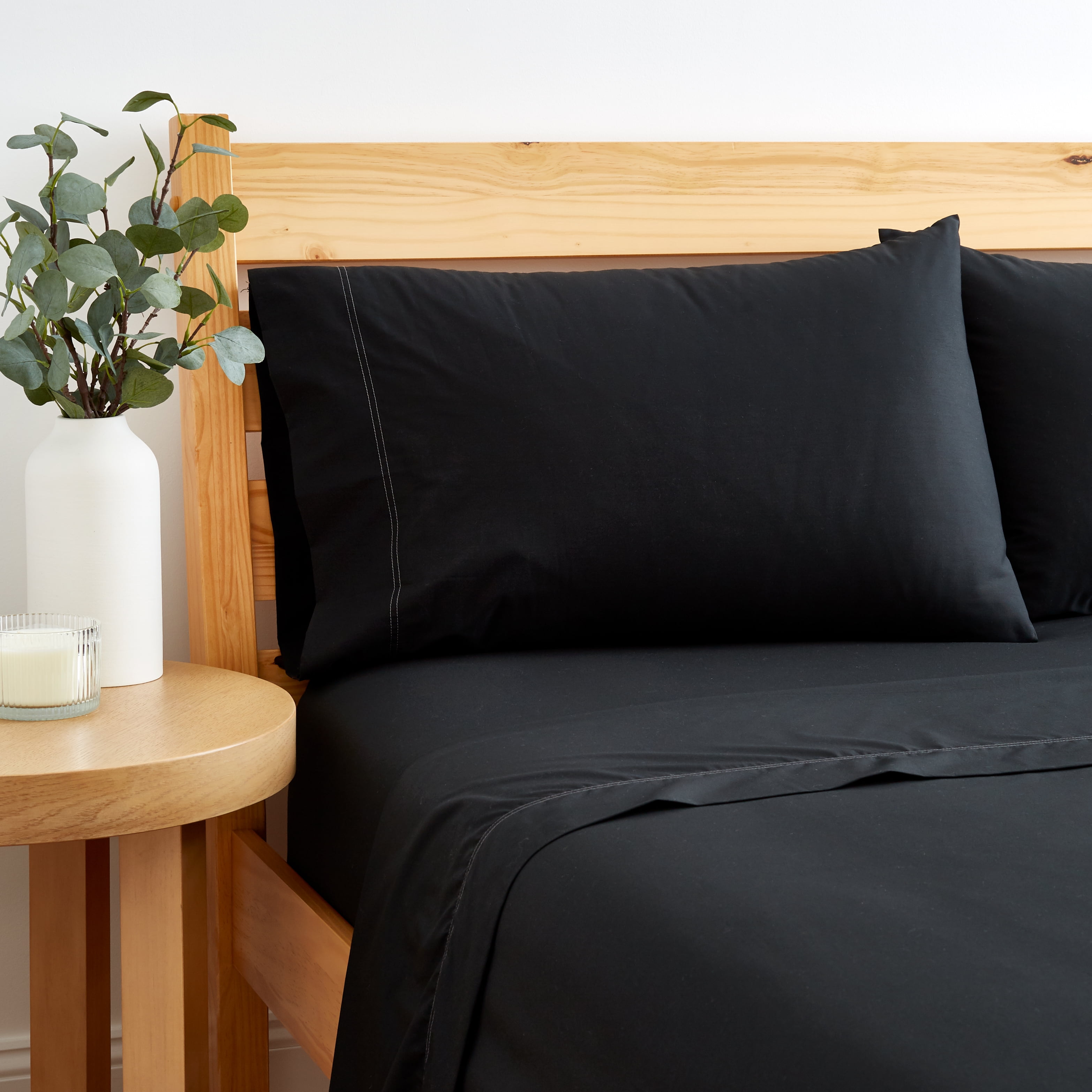 Easy Iron Black Percale Cotton Single Double King Fitted Super Bed Sheet 