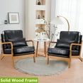thumbnail image 2 of Aukfa Leather Mid Century Modern Accent Chair w/ Lumbar Pillow&Wood Frame for Living Room, Black, 2 of 9
