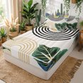 thumbnail image 2 of Erosebridal Tropical Leaf Zipper Queen Comforter Set with Fitted Sheet and 2 Pillowcases for Women Men, Mid Century Arch Stripes Zipper Bedding Set, Cream, Reversible, 4 Pieces, 2 of 7