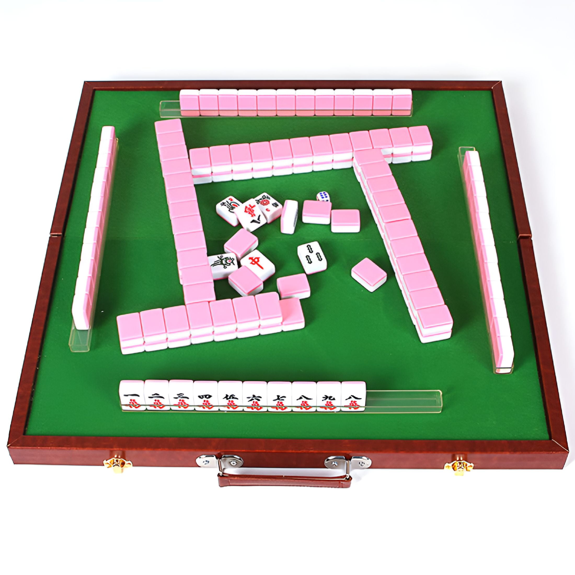 BESTSKY Portable Small-Sized Mahjong Combination Set,Approximately 1 Inch Thick Tiles for Travel,Compact Chinese Dominoes Game with Storage Case for On-the-Go Fun,Beige