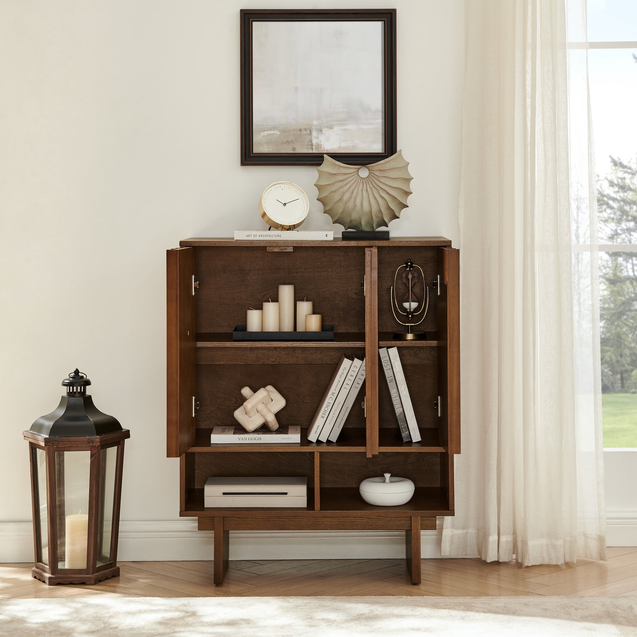 GDF Studio 31.6" Mid-Century Modern Sideboard Cabinet with 3 Doors, Adjustable Shelves, Walnut
