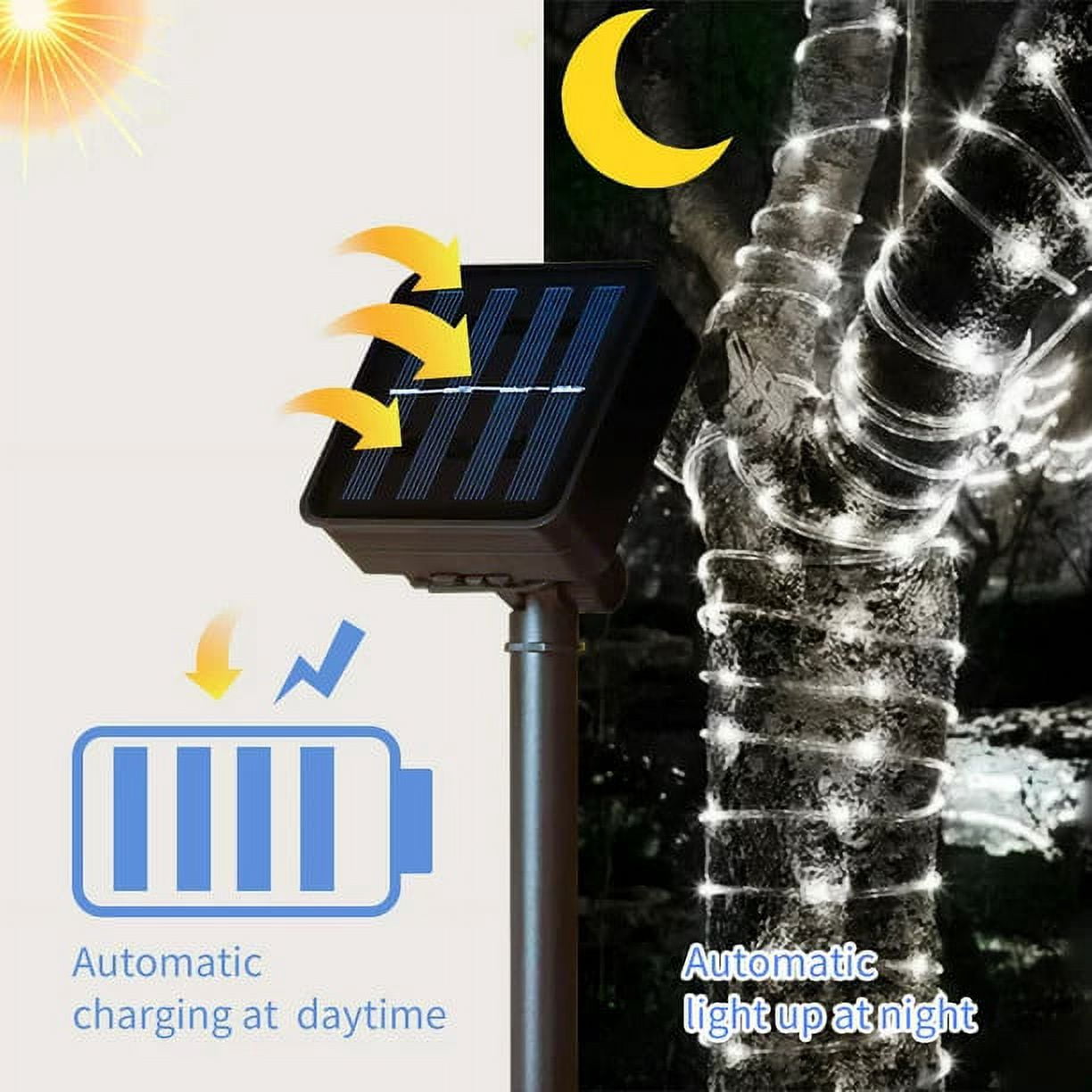 Solar Rope Lights Outdoor Waterproof LED 8 Modes 72.18ft 200 LEDs String Lights Holiday Garden Decoration Lighting White