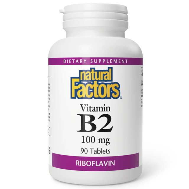 Suplemento Natural Factors, vitamina B2, riboflavina, 100 mg, 90 tabletas