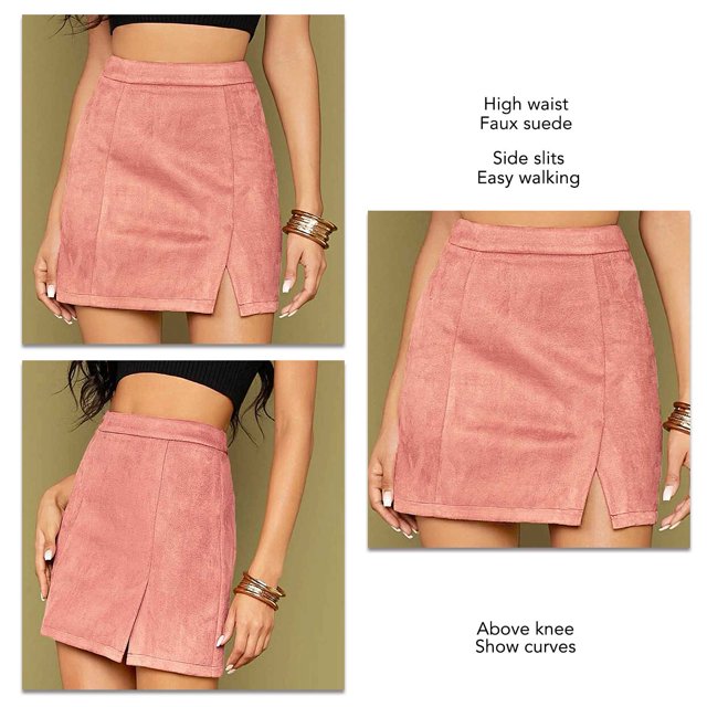 Falda Ajustada Con Abertura Lateral, Minifalda Para Mujer, Cintura Alta Elástica Ligera, Gruesa Por Encima De La Rodilla Para Trabajo De Oficina ANGGREK Rosa M