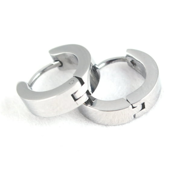 Zhuge Men's Stainless Steel Hoop Earrings – Hypoallergenic, Polished Silver Finish, Comfortable Fit( 1 pair)