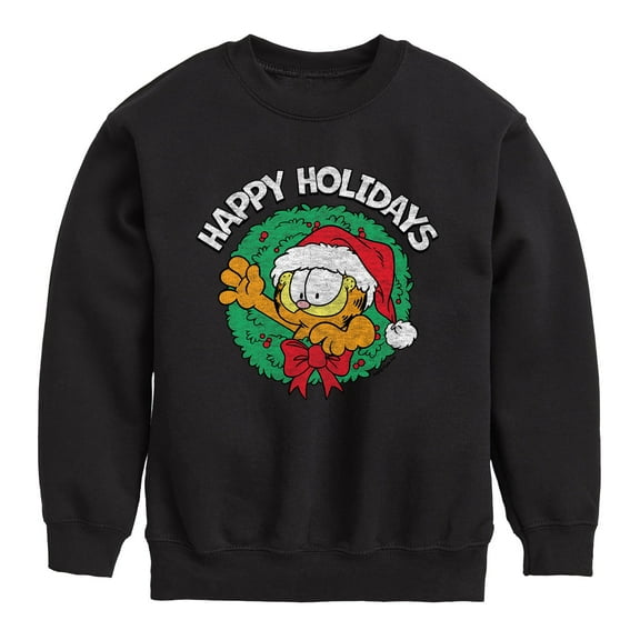Garfield - Happy Holidays Wreath - Toddler And Youth Crewneck Fleece Sweatshirt