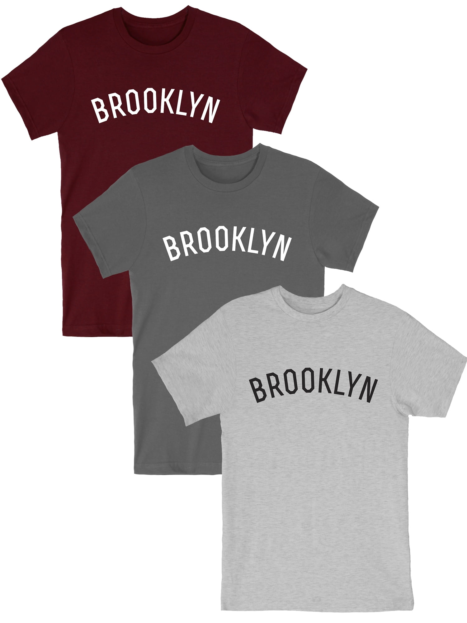 Daxton Premium Basic Crew Neck Short Sleeve Tshirt Cities Brooklyn Letter,  3Pk Navy White, Olive Black, White Black, M