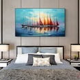 thumbnail image 3 of Large Seascape Handmade Oil Painting on Canvas Abstract Ocean and Sailboats Canvas Art Modern Sunshine and Clouds Painting Wall Art for Living Room Unframed, 3 of 9