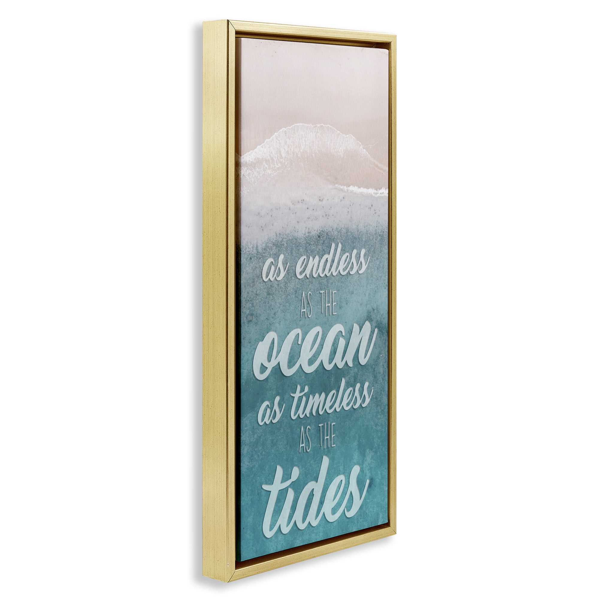 Stupell Industries Timeless As Tides Beach Phrase Inspirational Painting Gold Floater Framed Canvas Art Print Wall Art, 15 x 31