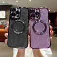 thumbnail image 4 of Funda magnética con purpurina para iPhone 12 Pro Max de 6.7", compatible con Magsafe. Preciosa funda transparente con acabado brillante, protector de lente de cámara, antiarañazos y a prueba de, 4 of 8