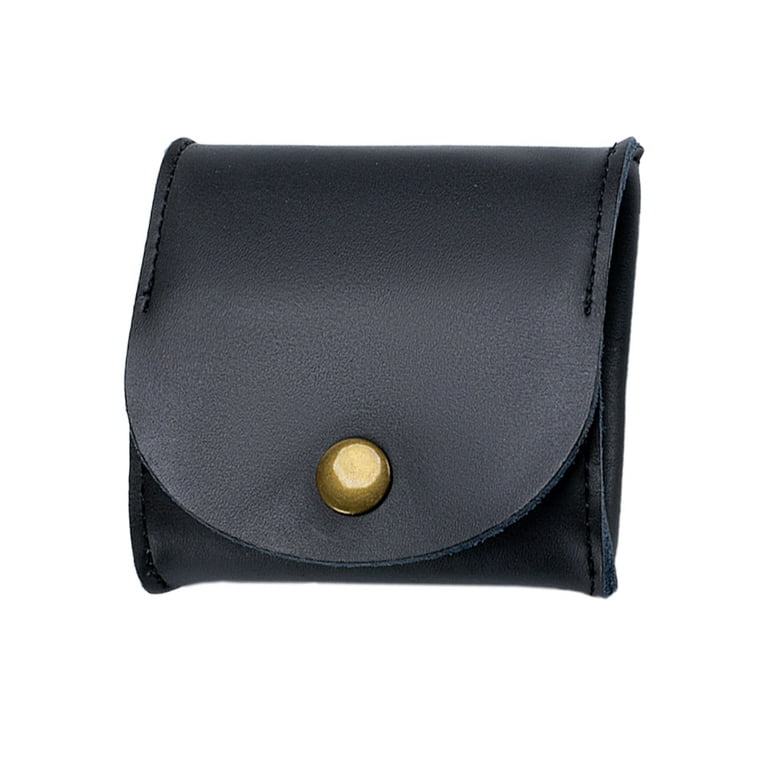 Leather Pocket Coin Case Genuine Leather Squeeze Coin Purse Pouch Change  Holder Tray Purse Wallet for Men & Women,black，G171492