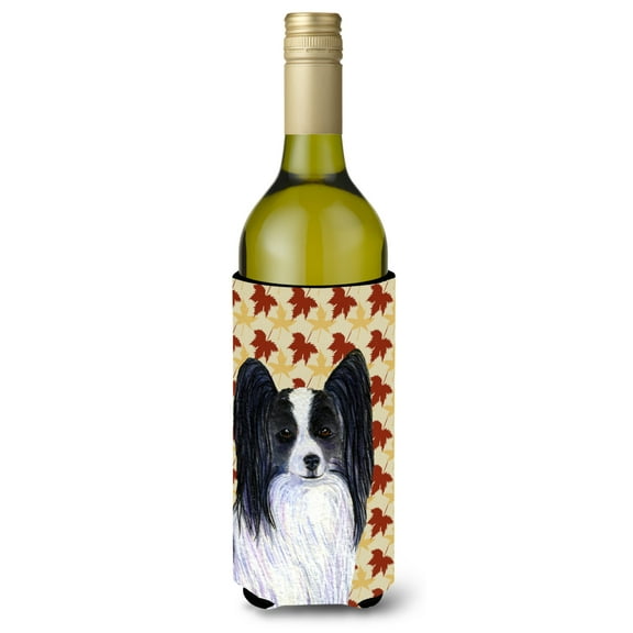 Papillon Fall Leaves Portrait Wine Bottle Hugger