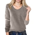 thumbnail image 4 of Sweaters for Women Solid Color Crewneck Long Sleeve Lightweight Basic Warm Winter Ladies Knitted Sweater Gray 2XL, 4 of 4