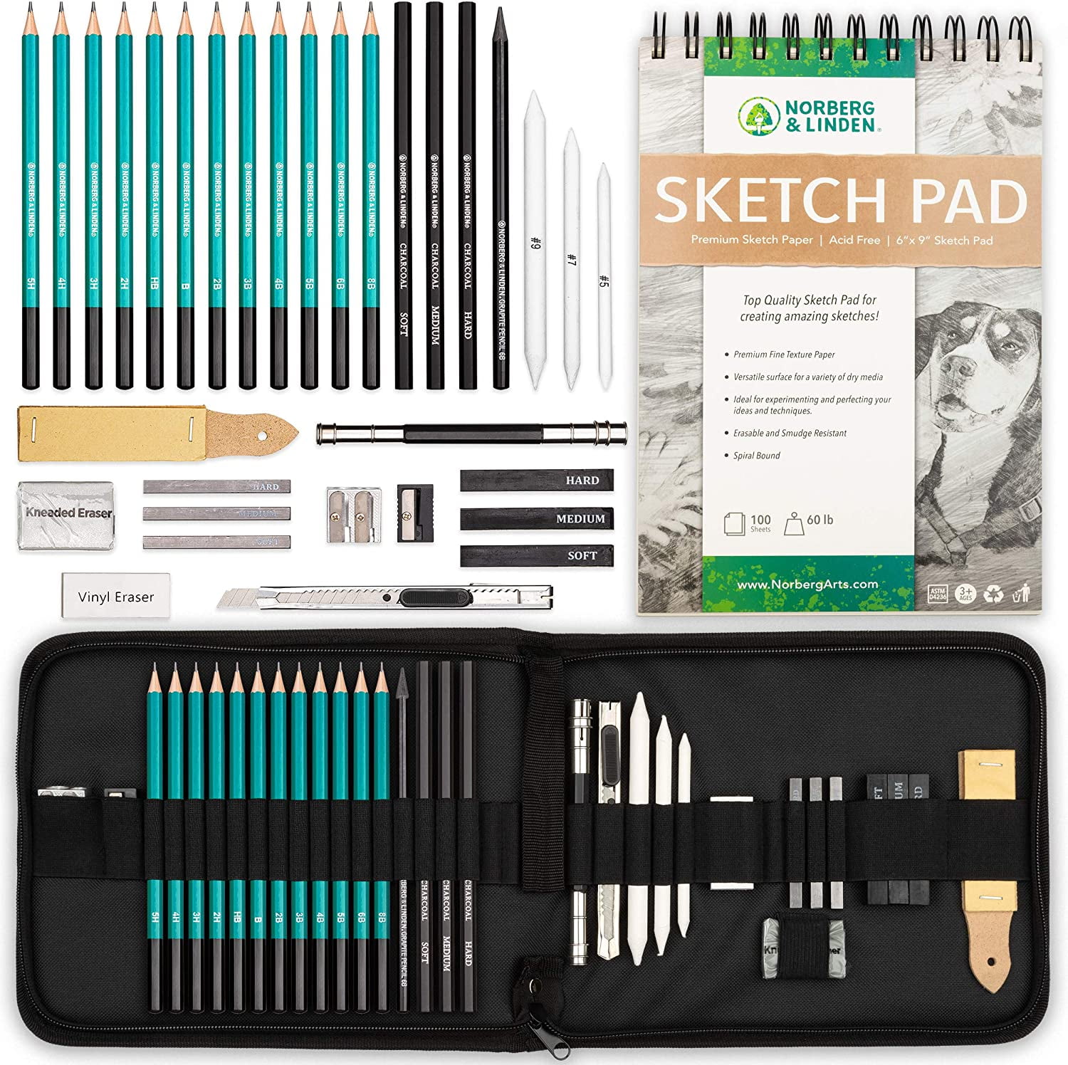 Large Art Kit Draw Pad Charcoal Watercolour Pencils Draw Create Supplies Sketch 