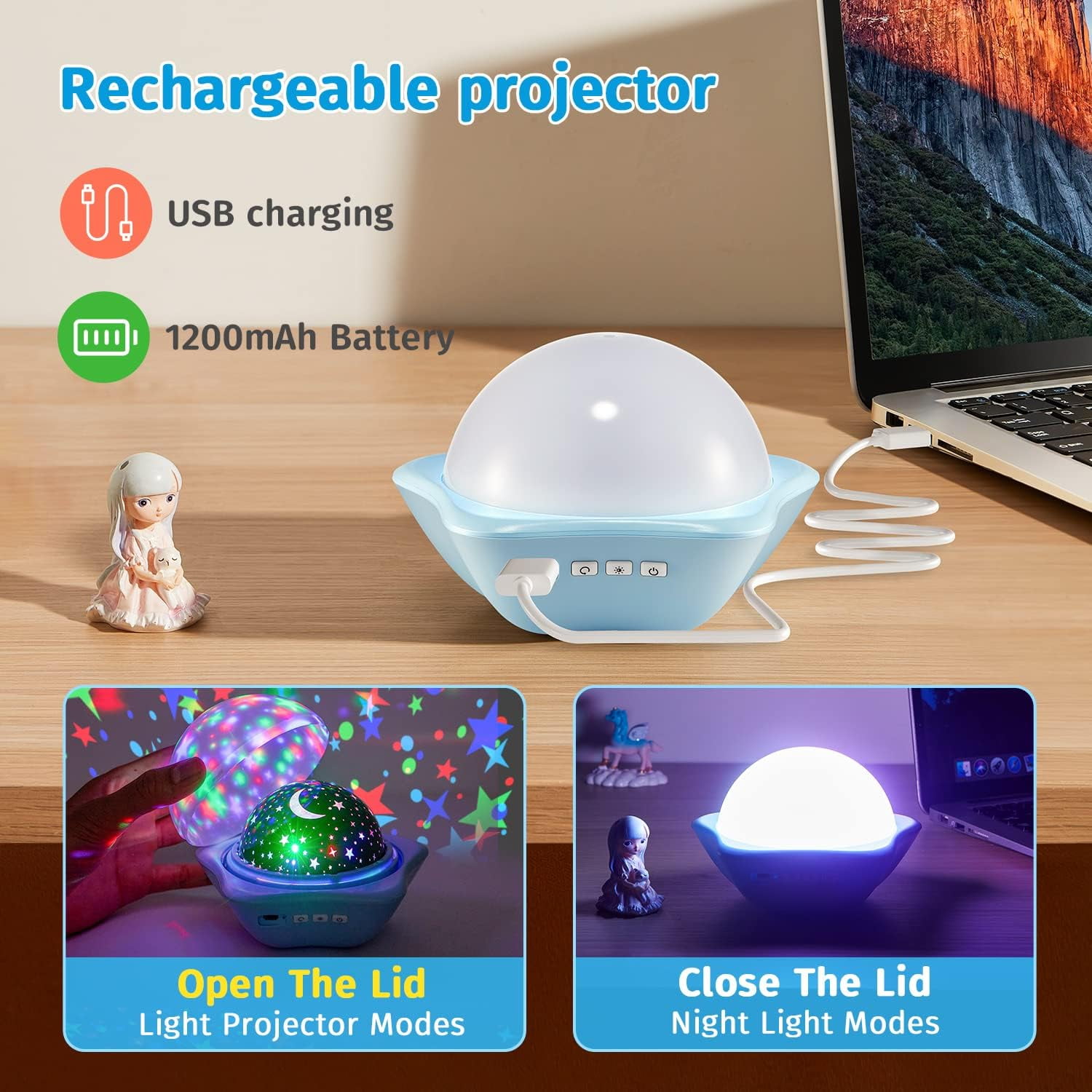 ONEFIRE Night Light for Kids + 15 Films & Bluetooth Music Kids Night Light  Projector for Kids Room,Remote Dimmable Baby Night Light,Rechargeable Timer