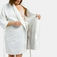 thumbnail image 4 of Fishers Finery Women's Short Cotton Terry Kimono Bathrobe with Pockets (White, M), 4 of 6