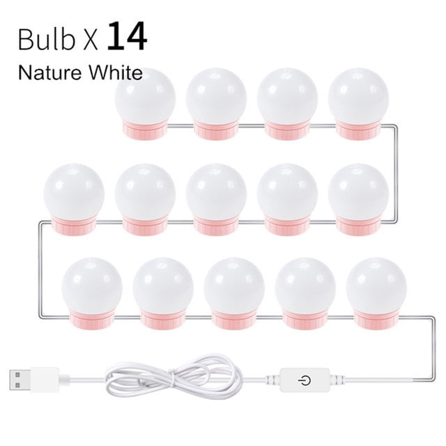 LED Makeup Mirror Light for Dressing Table Stepless Dimmable Wall Lamp USB Buttom 6 10 14Bulbs Lights ,Widely Use