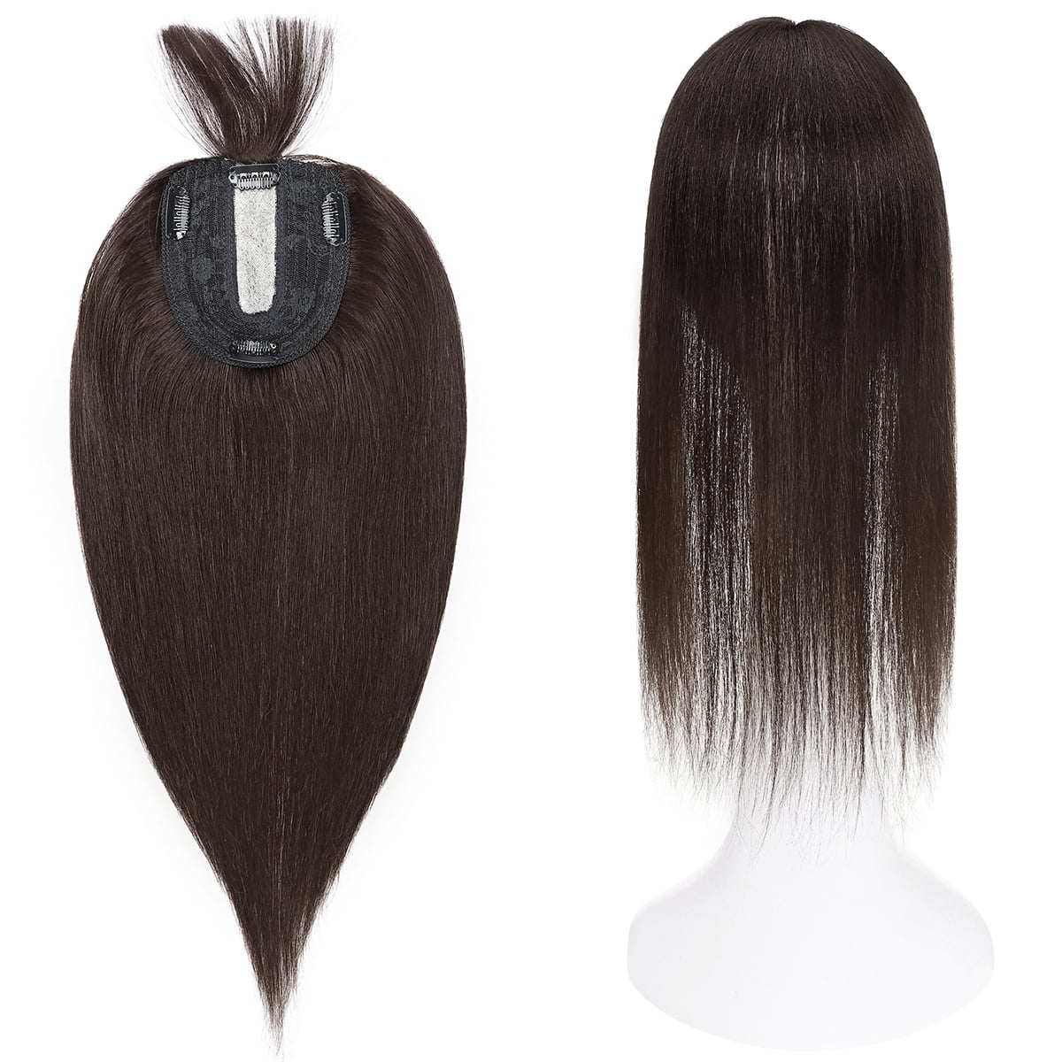 SEGO Clip in Hair Extensions Human Hair Toppers with Bangs 100% Real Human Hair Topper for Thinning/Loss Hair Natural Black Hair Pieces