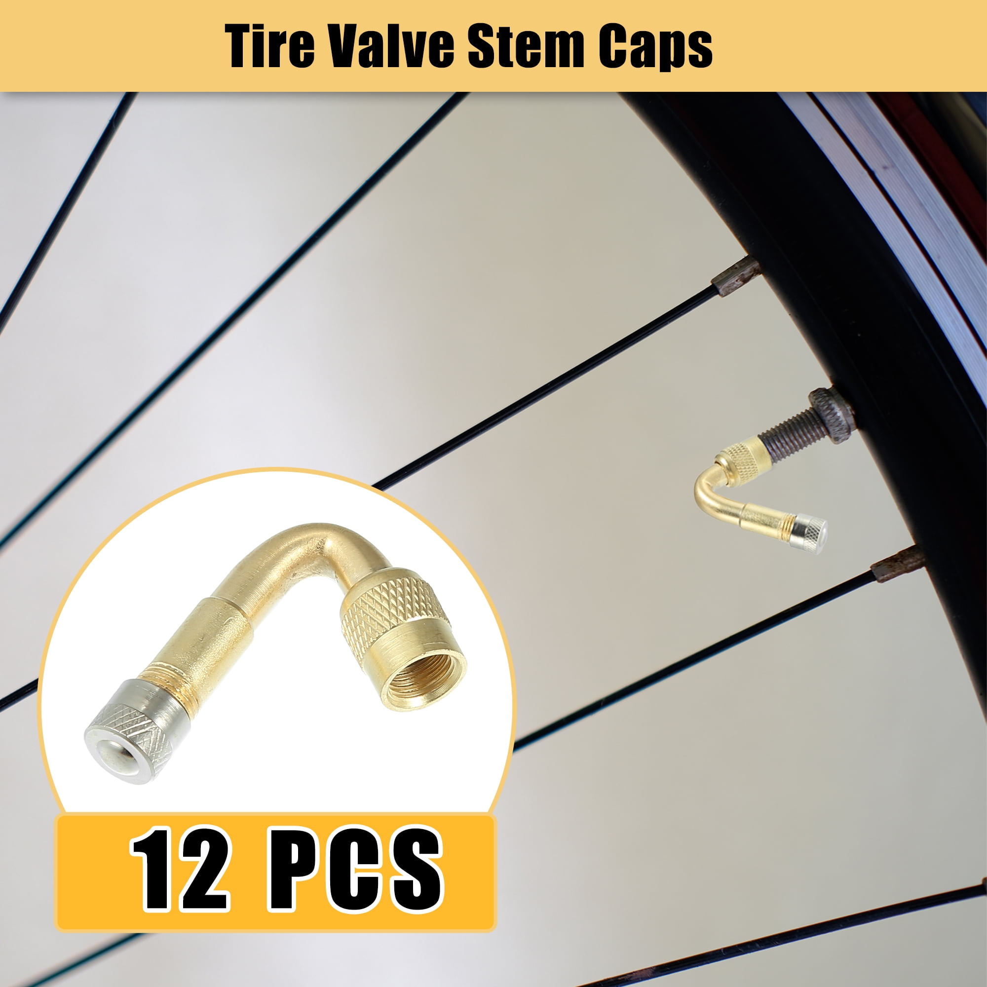 12pcs 45 Degree Universal Wheel Valves Copper Car Truck Motorcycle Tubeless Tyre Valve Stem Cap Gold Tone